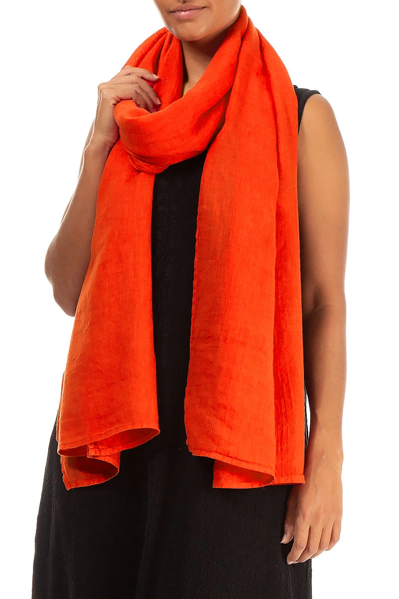 Flame Orange Soft Gauze Linen Scarf