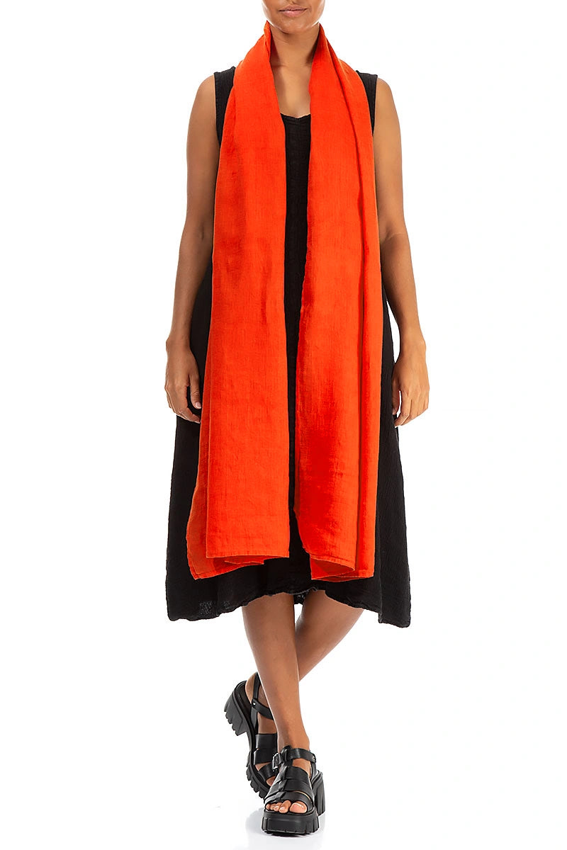 Flame Orange Soft Gauze Linen Scarf
