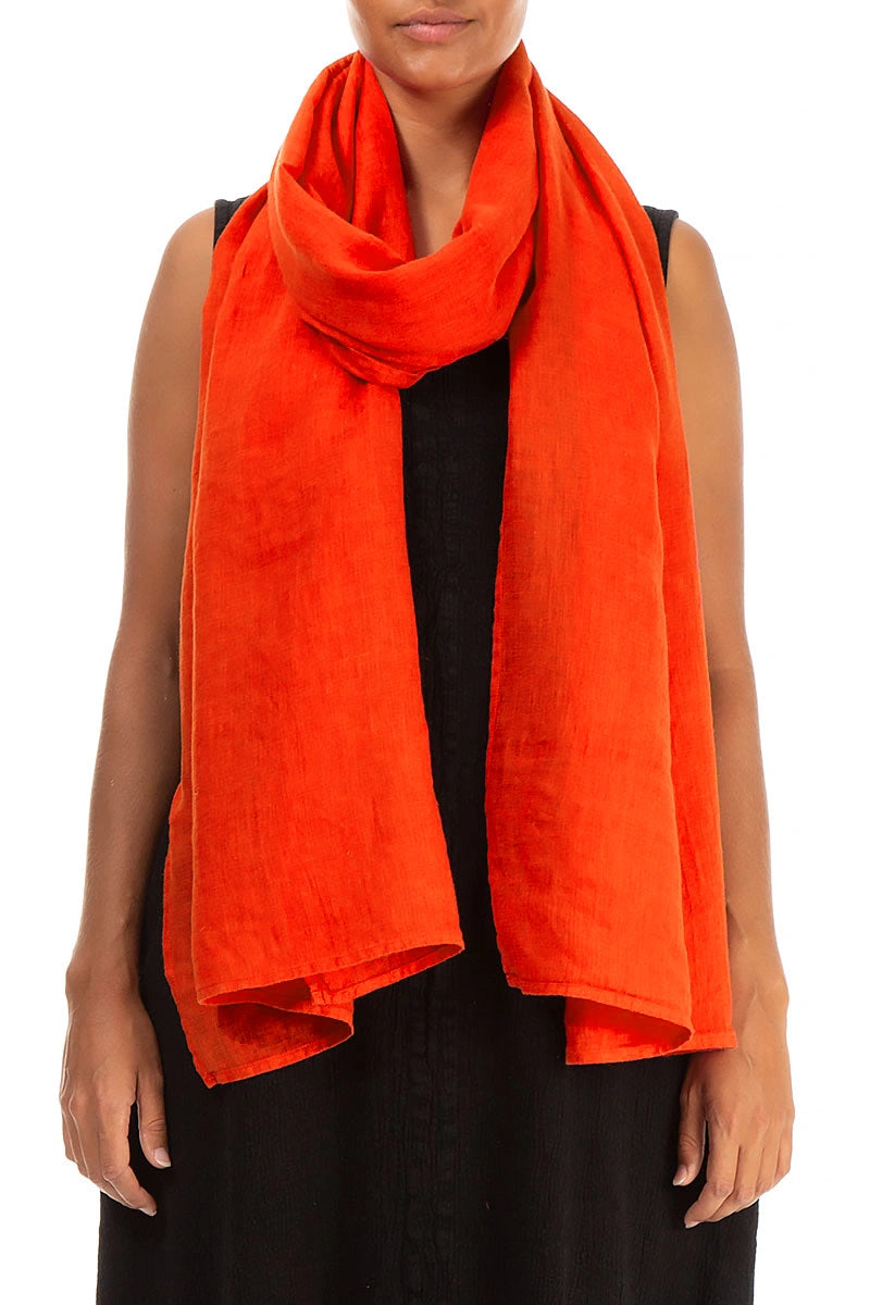Flame Orange Soft Gauze Linen Scarf