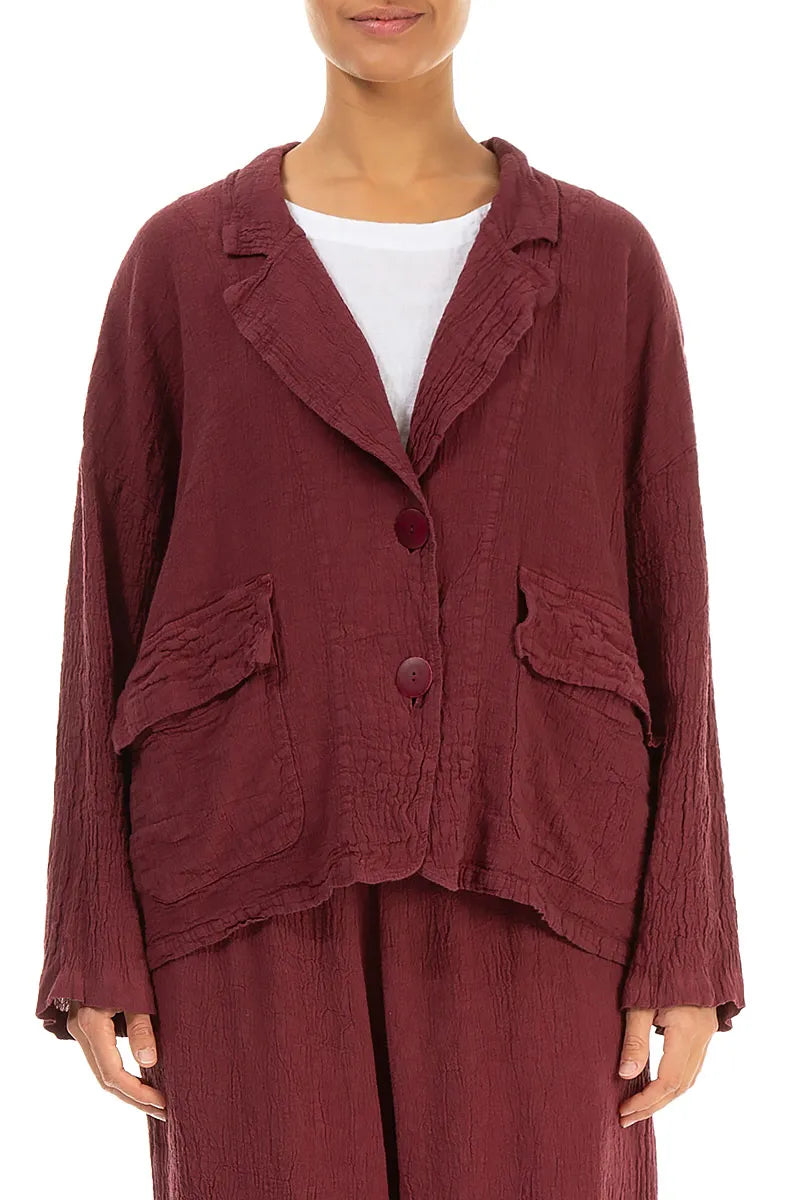 Flap Pocket Antique Ruby Linen Viscose Jacket 1