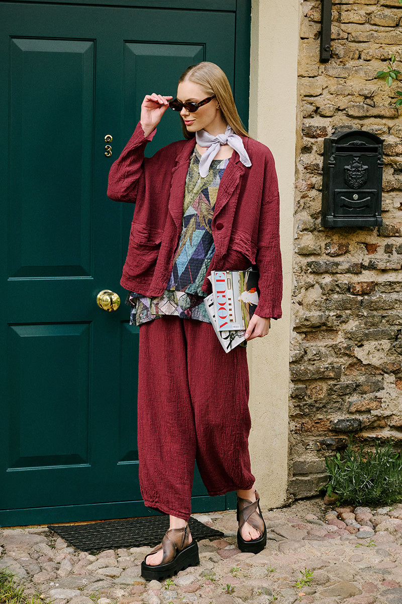 Flap Pocket Antique Ruby Linen Viscose Jacket 6