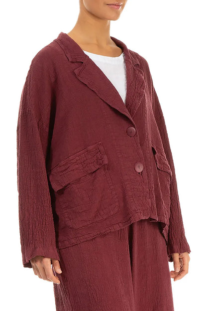Flap Pocket Antique Ruby Linen Viscose Jacket 3