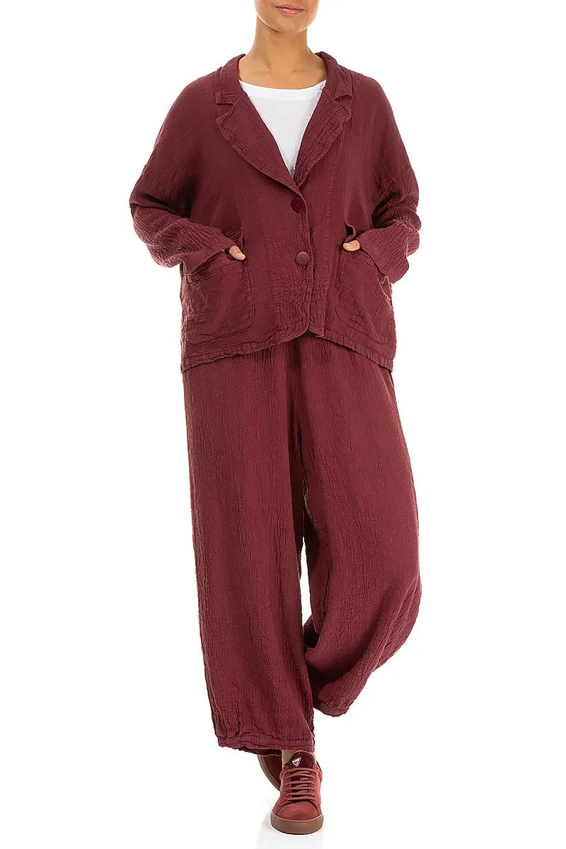 Flap Pocket Antique Ruby Linen Viscose Jacket 4