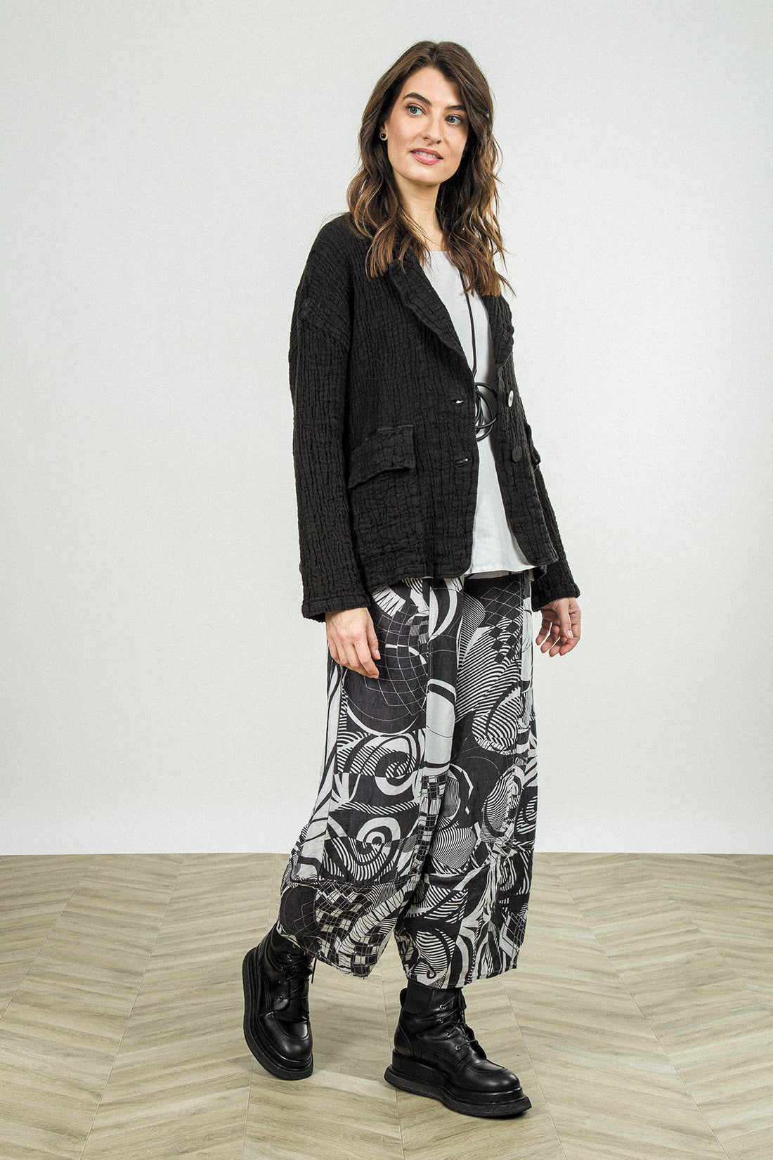 Flap Pocket Black Textured Linen Jacket 6