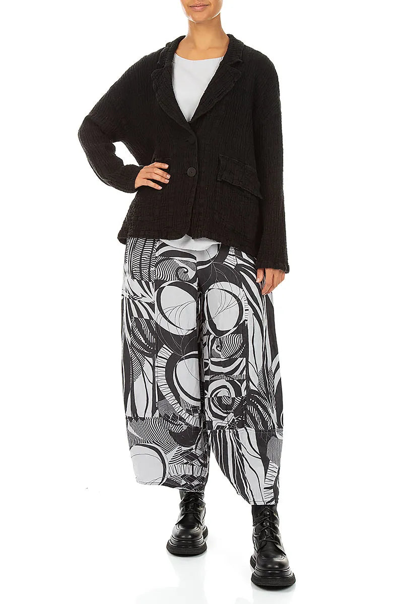 Flap Pocket Black Textured Linen Jacket 4