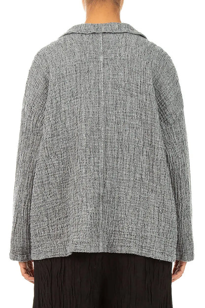 Flap Pocket Grey Textured Linen Jacket 2