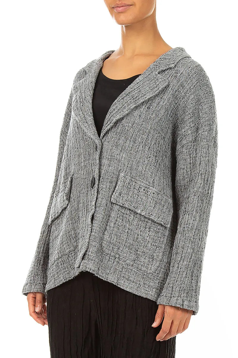 Flap Pocket Grey Textured Linen Jacket 3