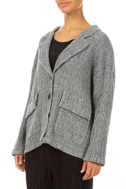 Flap Pocket Grey Textured Linen Jacket 3