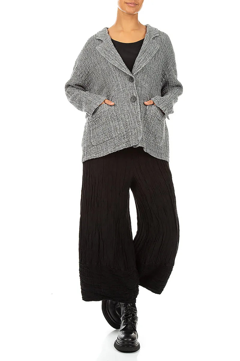 Flap Pocket Grey Textured Linen Jacket 4