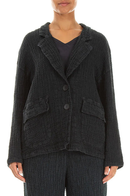 Flap Pocket Slate Textured Linen Jacket 1
