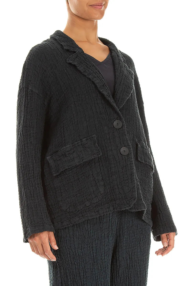 Flap Pocket Slate Textured Linen Jacket 3