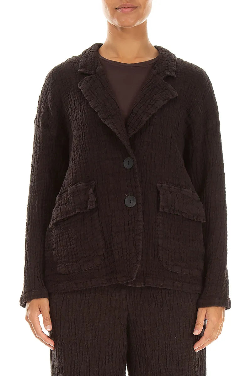 Flap Pocket Truffle Brown Textured Linen Jacket 1