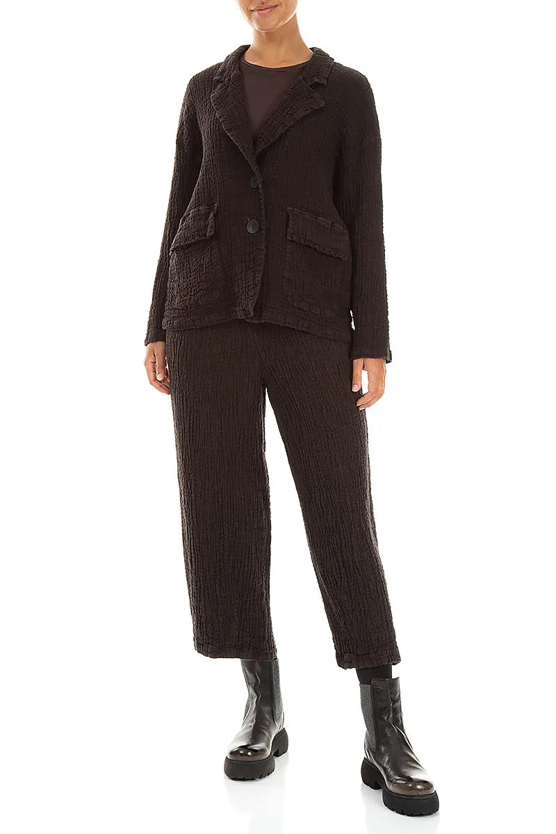 Flap Pocket Truffle Brown Textured Linen Jacket 4