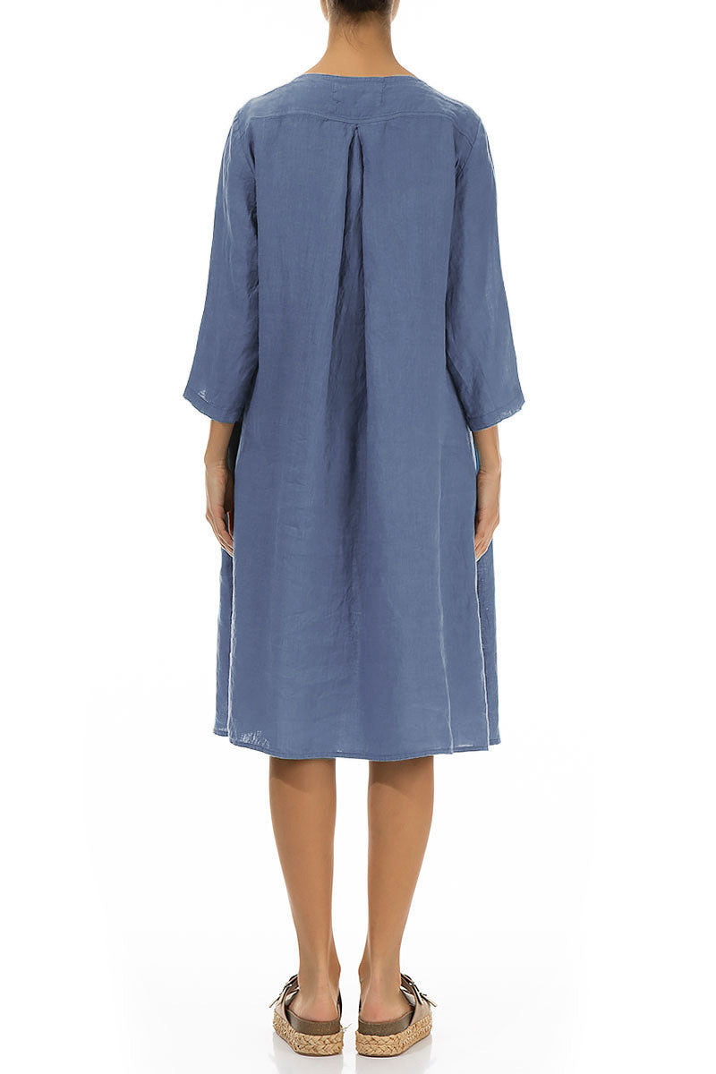 Flared Blue Nova Linen Midi Dress 2