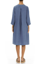 Flared Blue Nova Linen Midi Dress 2