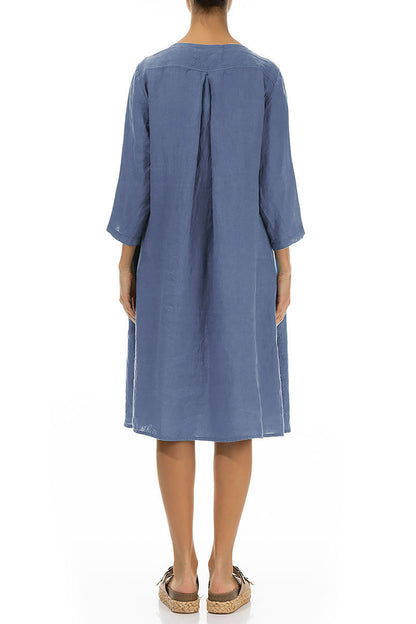 Flared Blue Nova Linen Midi Dress 2