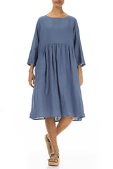 Flared Blue Nova Linen Midi Dress 5