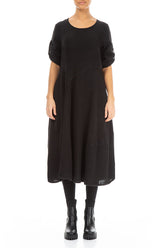 Flared A-Line Black Mélange Linen Dress 1