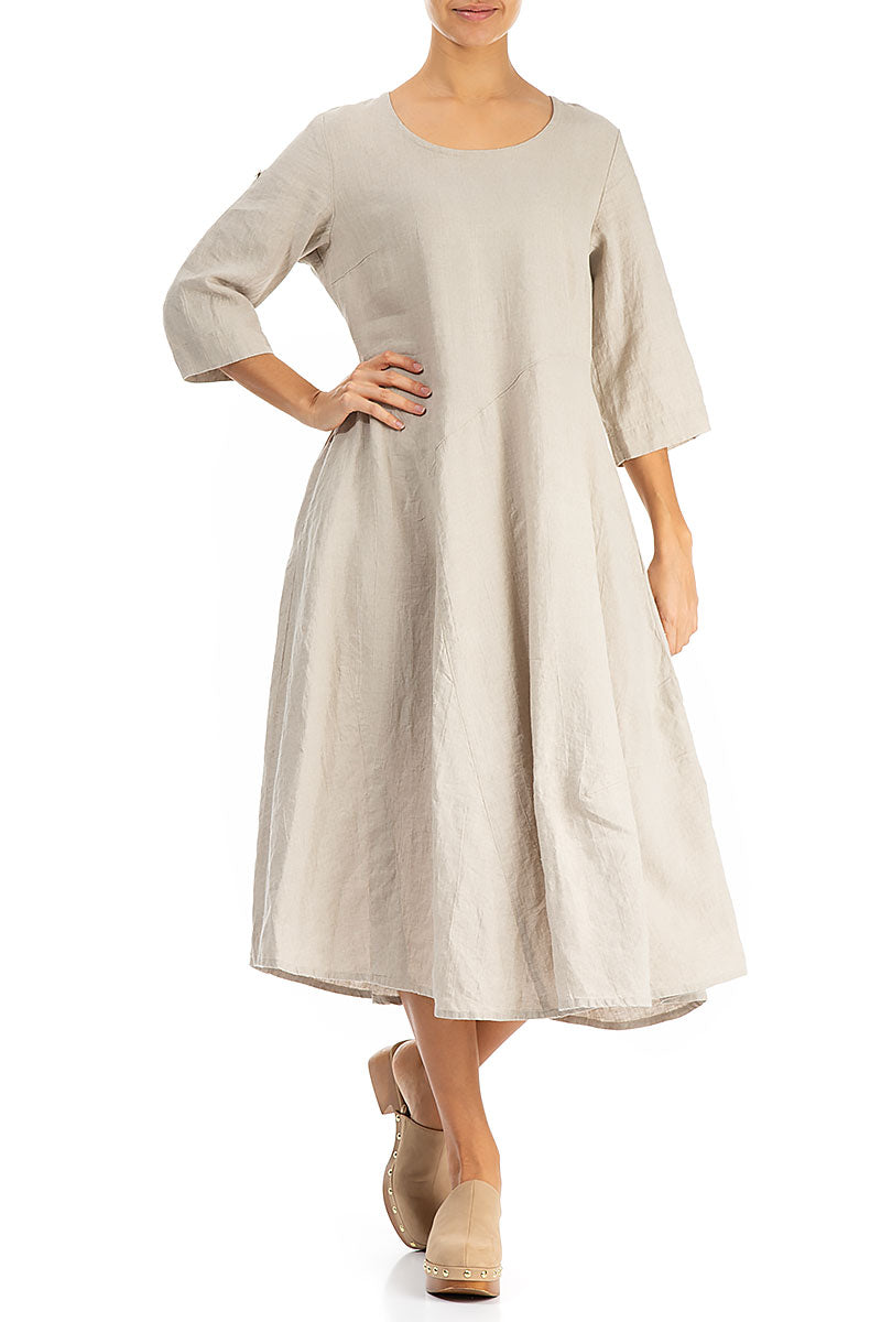 Flared A-Line Natural Linen Dress 3