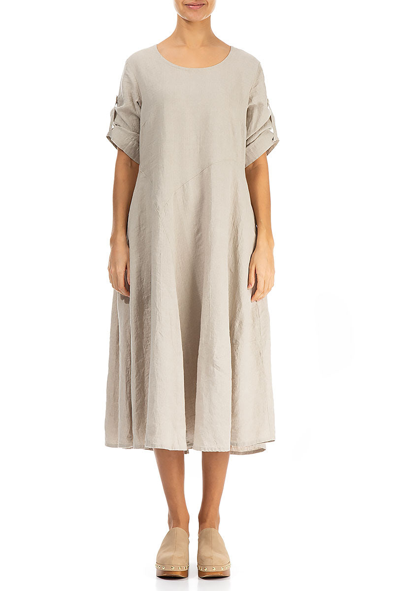 Flared A-Line Natural Linen Dress 1