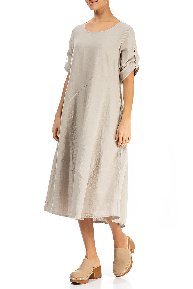 Flared A-Line Natural Linen Dress 4