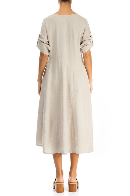 Flared A-Line Natural Linen Dress 2