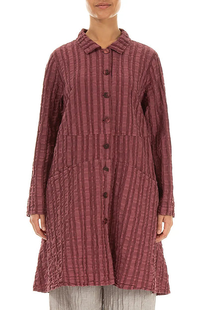 Veste évasée en lin et coton à carreaux rubis antique
