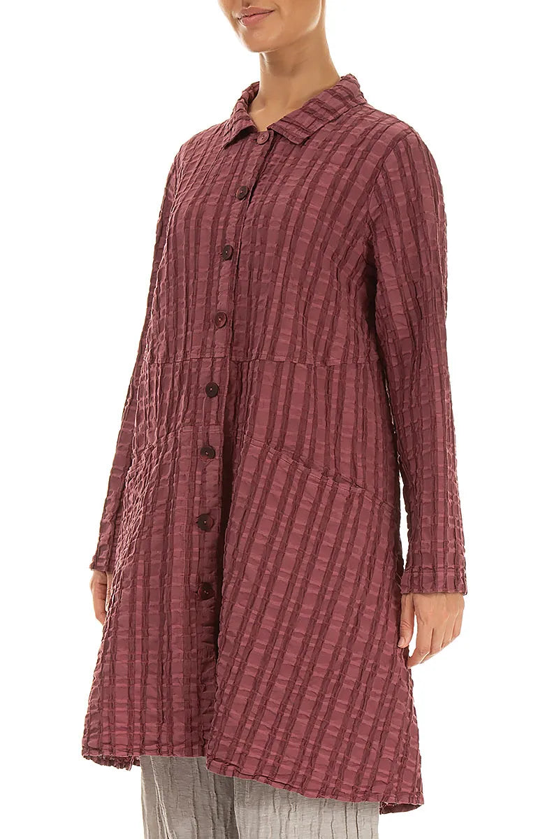 Veste évasée en lin et coton à carreaux rubis antique