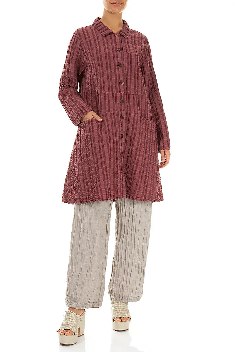 Veste évasée en lin et coton à carreaux rubis antique
