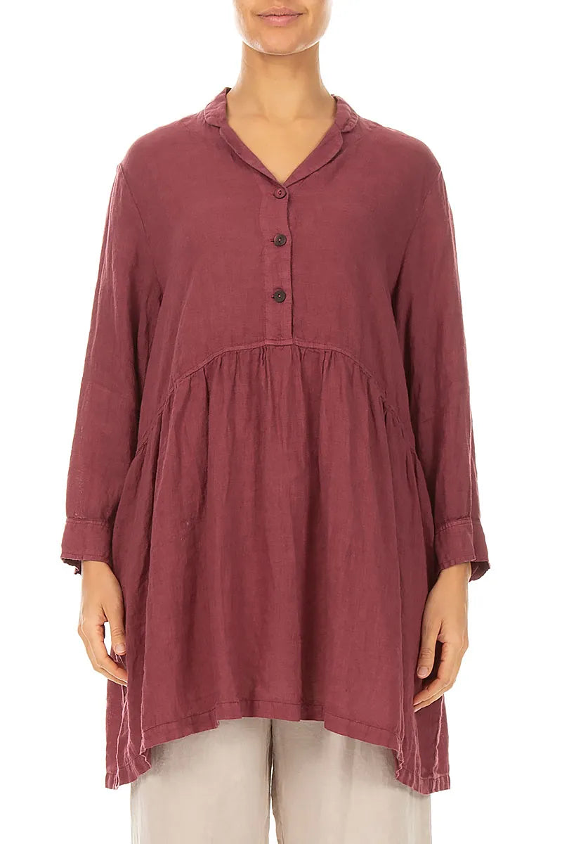 Flared Antique Ruby Linen Blouse