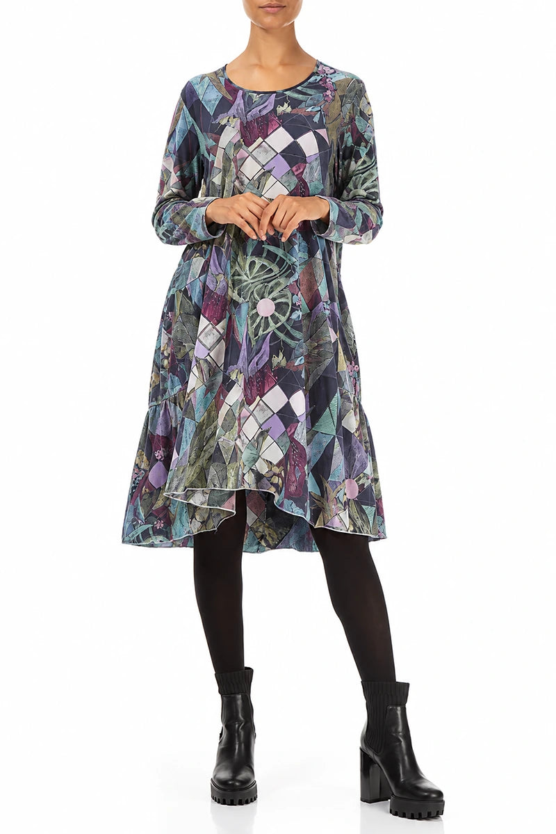 Flared Back Art Mosaic Cotton Dress 4