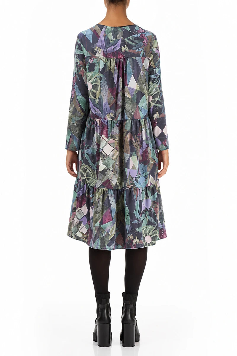 Flared Back Art Mosaic Cotton Dress