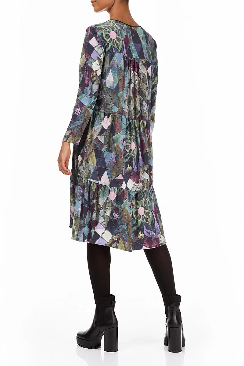 Flared Back Art Mosaic Cotton Dress