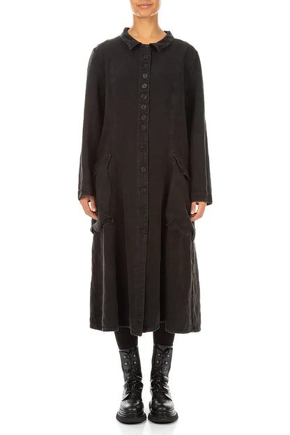 Veste longue à boutons noire en Lin épais