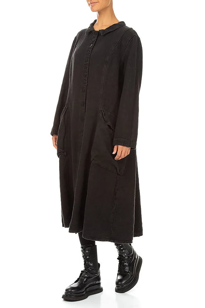 Veste longue à boutons noire en Lin épais