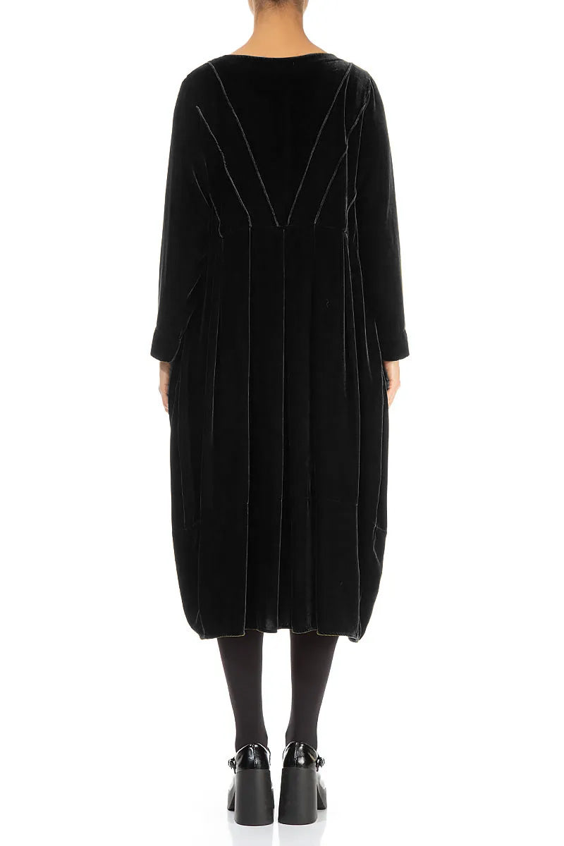 Flared Back Black Silk Velvet Dress