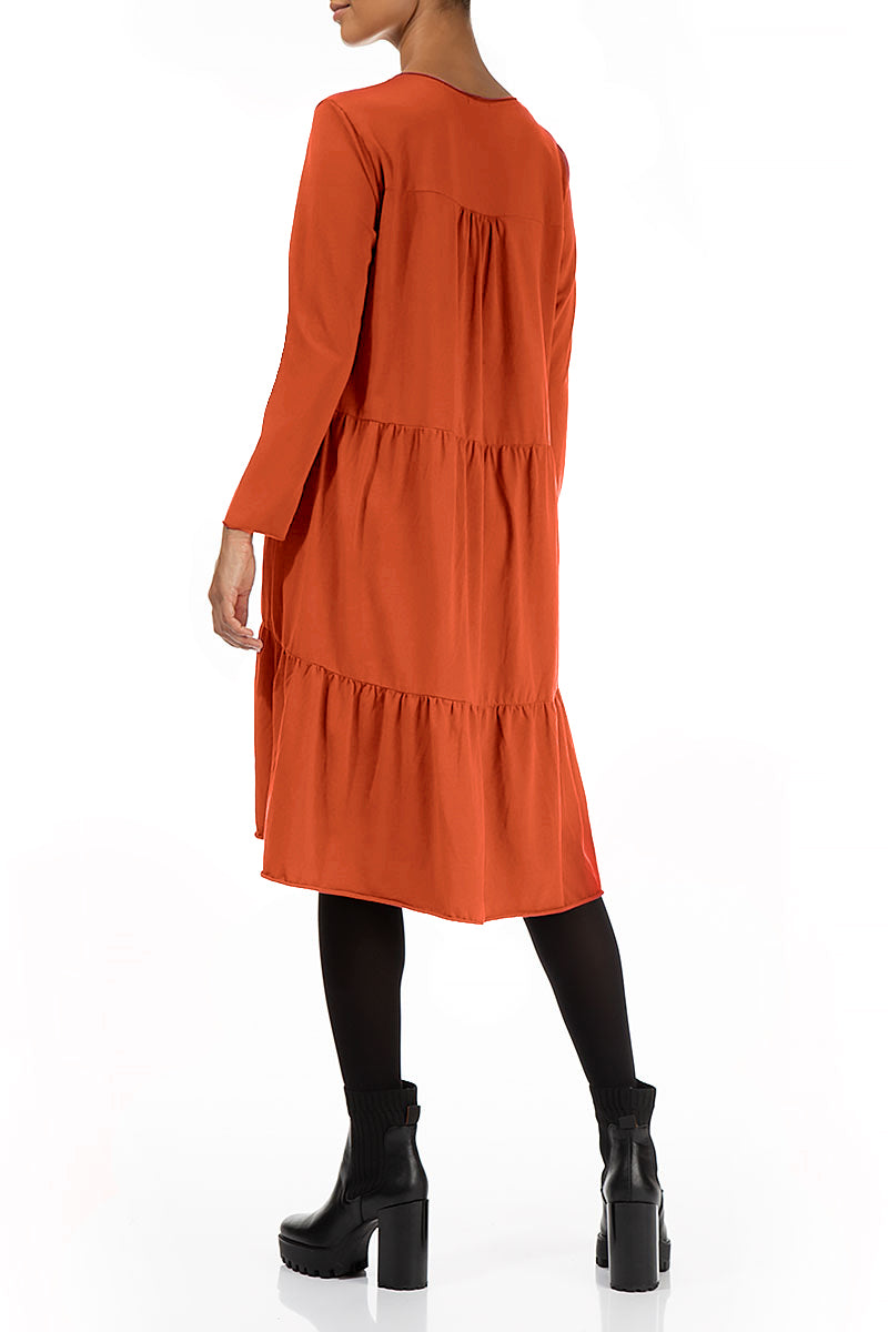 Flared Back Burnt Orange Cotton Dress 3