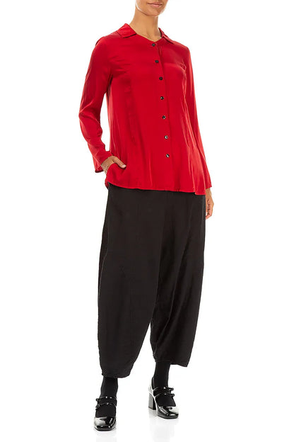 Flared Back Cherry Red Silk Shirt