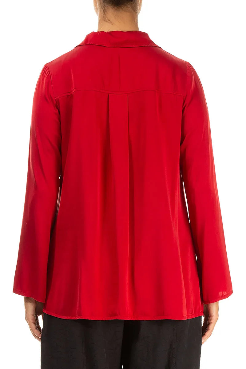 Flared Back Cherry Red Silk Shirt