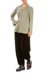 Flared Back Forest Mist Silk Shirt 4