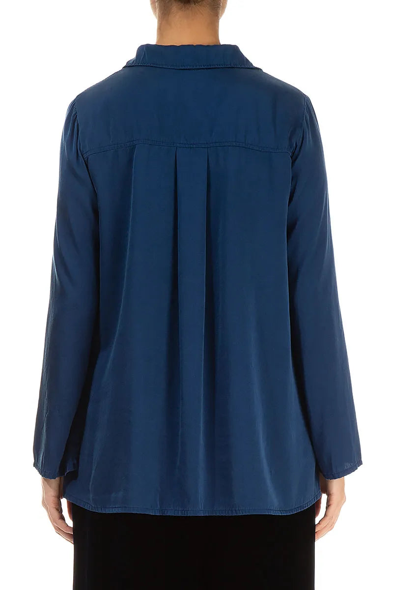 Flared Back Royal Blue Silk Shirt