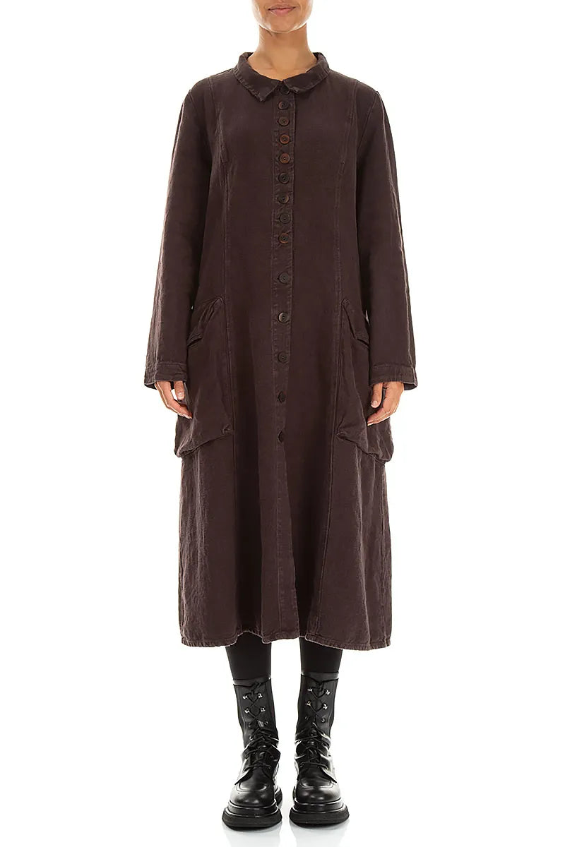 Flared Back Truffle Brown Heavy Linen Coat 1