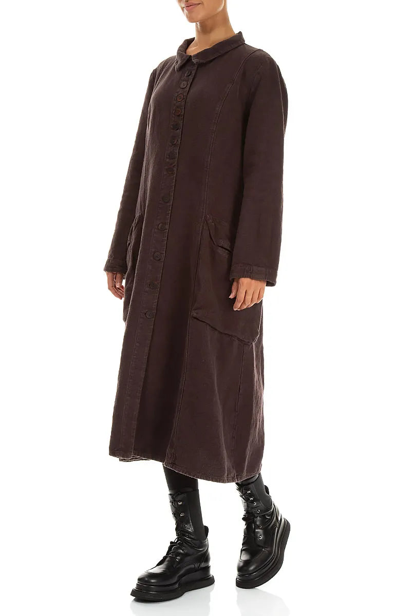 Flared Back Truffle Brown Heavy Linen Coat