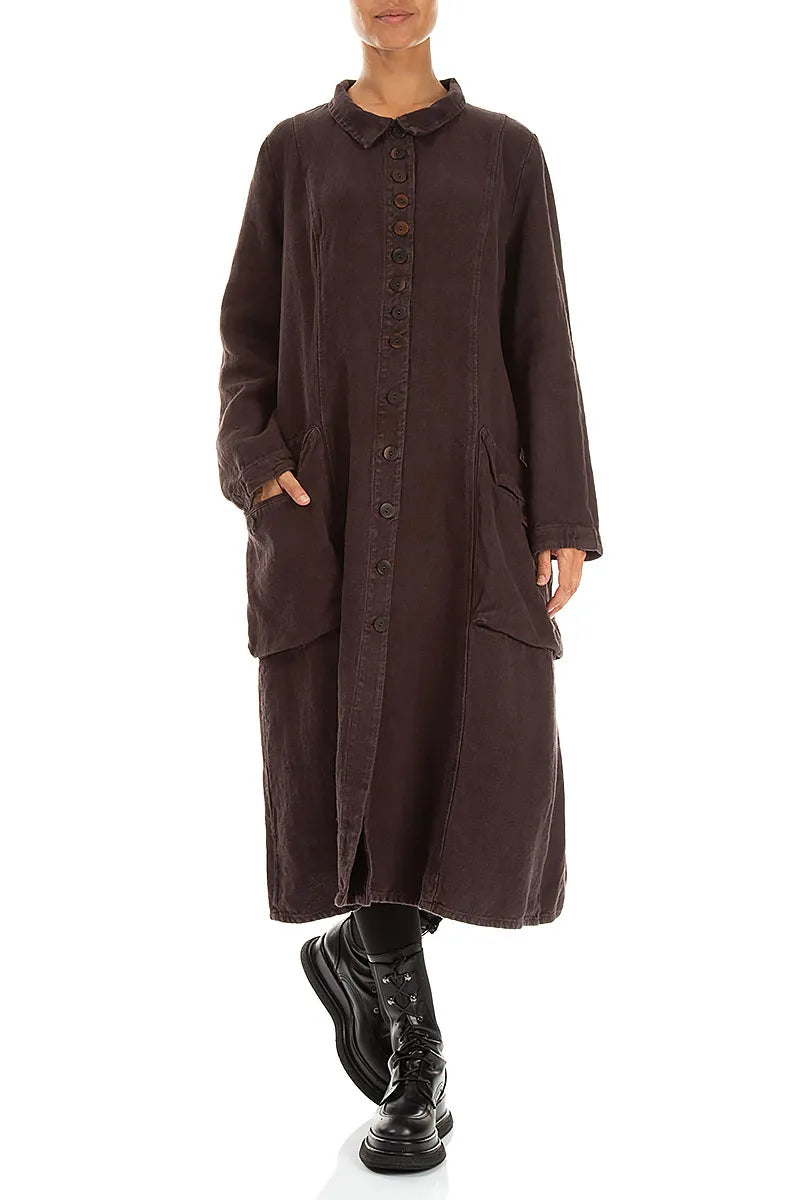 Flared Back Truffle Brown Heavy Linen Coat
