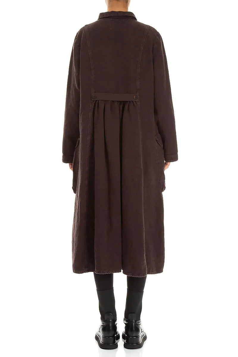 Flared Back Truffle Brown Heavy Linen Coat 2