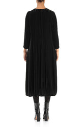 Flared Balloon Black Silk Velvet Dress 2
