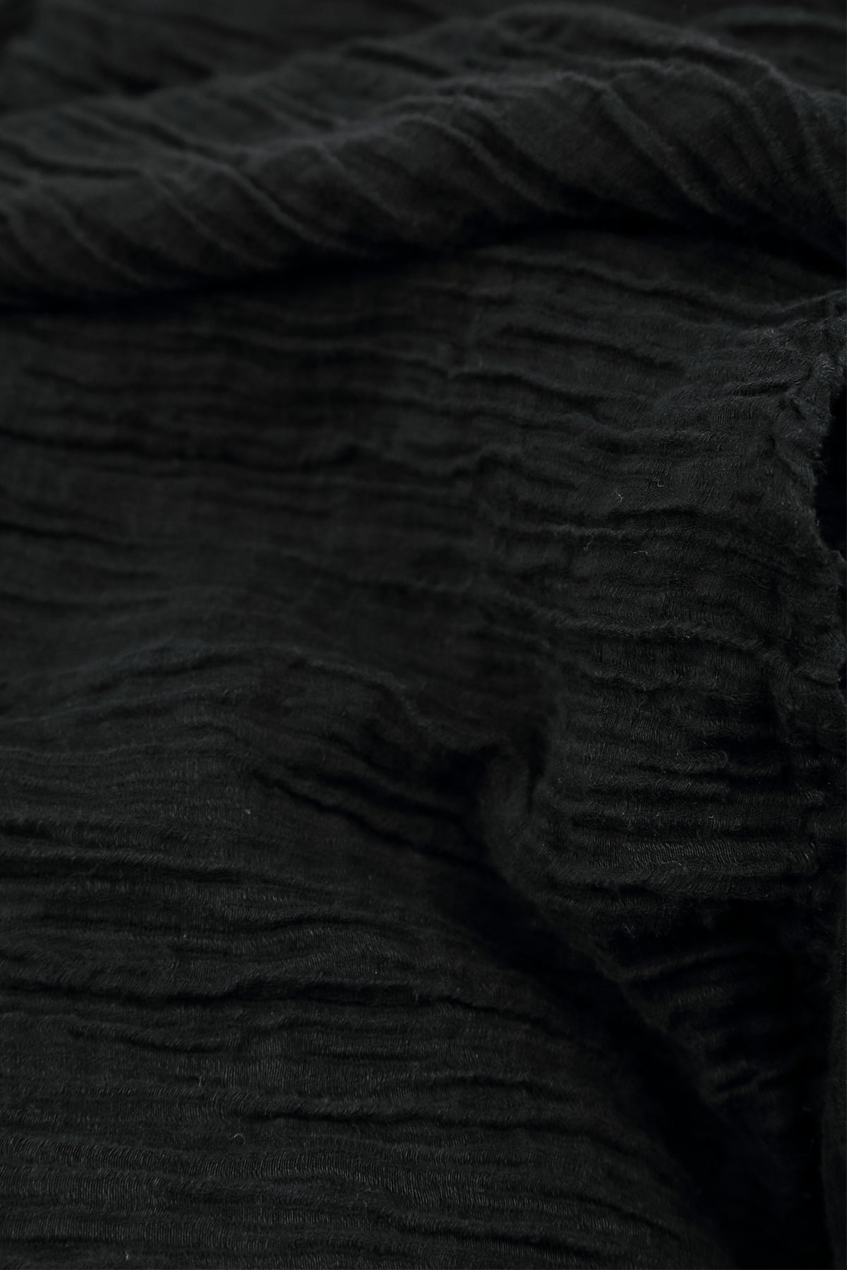 Flared Balloon Crinkled Black Silk Dress