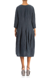 Flared Balloon Crinkled Graphite Silk Linen Dress 2