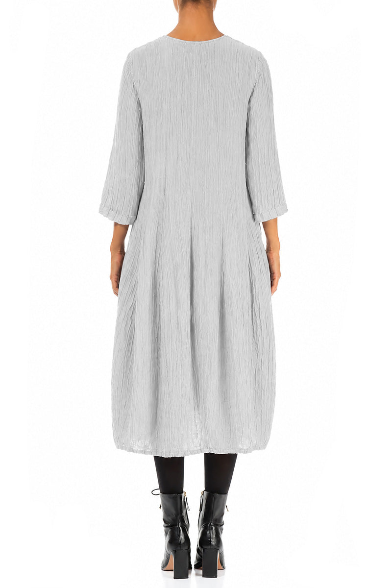 Flared Balloon Crinkled Pearl Grey Silk Dress 2