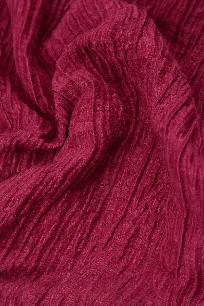 Flared Balloon Crinkled Ruby Silk Dress 5